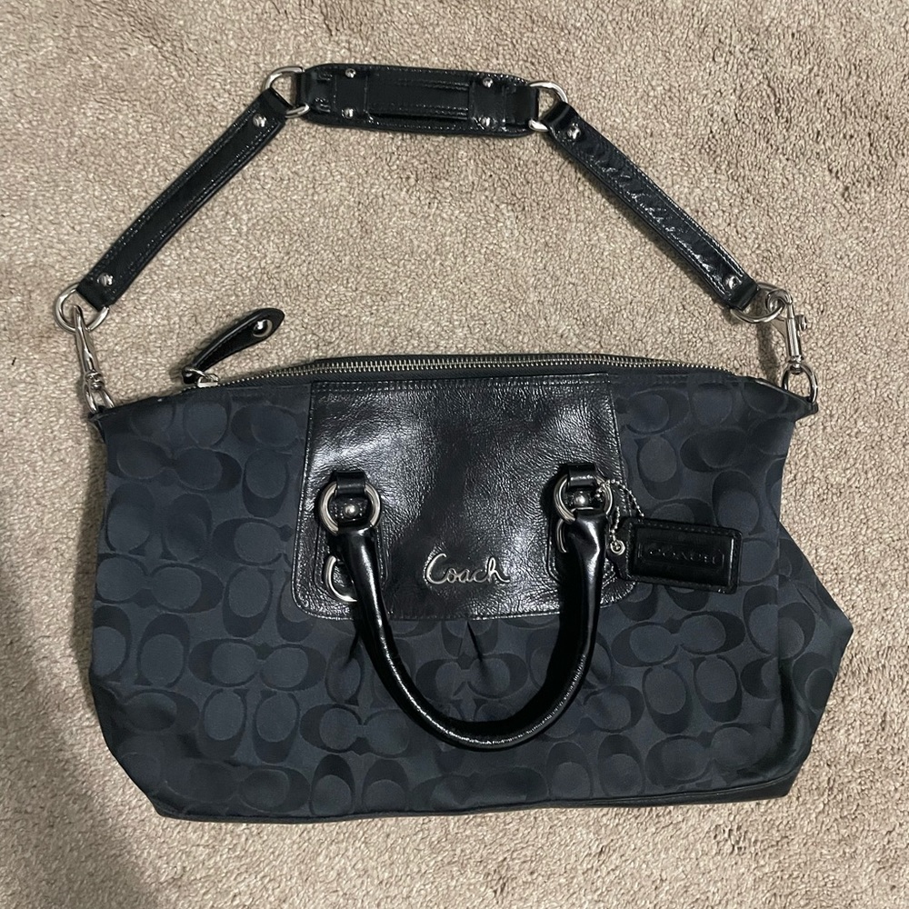 Coach Ashley Signature ‘C’ Pattern Satchel Black Removable Strap Black Interior